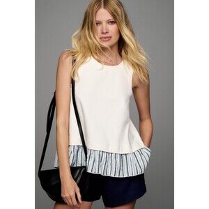 By Anthropologie Open-Back Twofer Tank Top Striped Ruffle Sleeveless M 270926